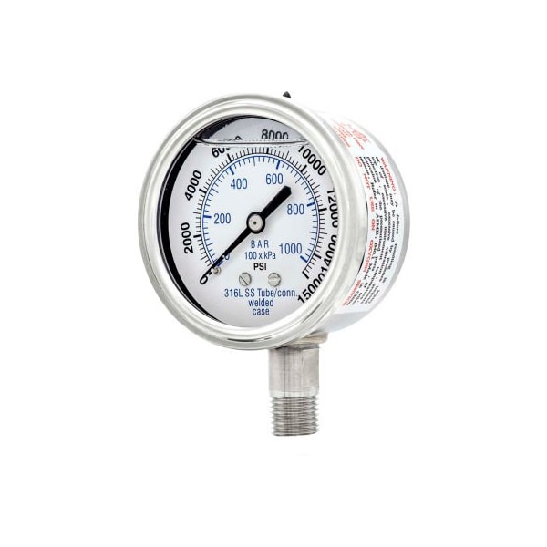Engineered Specialty Products, Inc PIC Gauges 2.5" All Stainless Pressure Gauge, 1/4" NPT, 0/15,000 PSI, Glycerine Fill, LM, 301L-254V 301L-254V - main